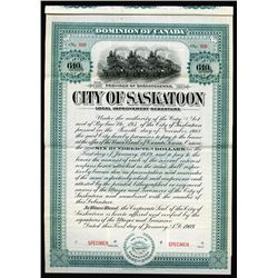 City of Saskatoon, 1909 Specimen Bond