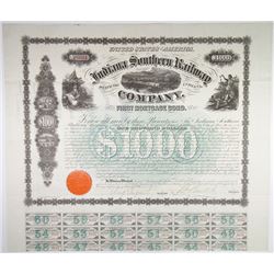 Indiana Southern Railway Co. 1866 I/U Bond signed by Samuel Tilden.