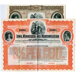 Iowa, Minnesota & Northwestern Railway Co., 1900 Specimen Bond Pair.