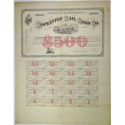 Hopkinton Rail Road Co. 1872. I/U Bond.
