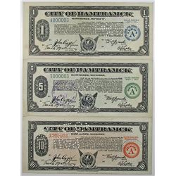 MI. City of Hamtramck, 1933, Series A, Depression Scrip Trio, All with Low Serial Number 3.