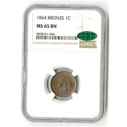 1864 Bronze 1C MS 65 BN CAC NGC