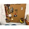 Image 1 : REMAINING CONTENTS OF ROOM ALONG WEST WALL INC. WOOD WORK BENCH, ASSORTED TOOLS, BUCKETS, AND MORE,