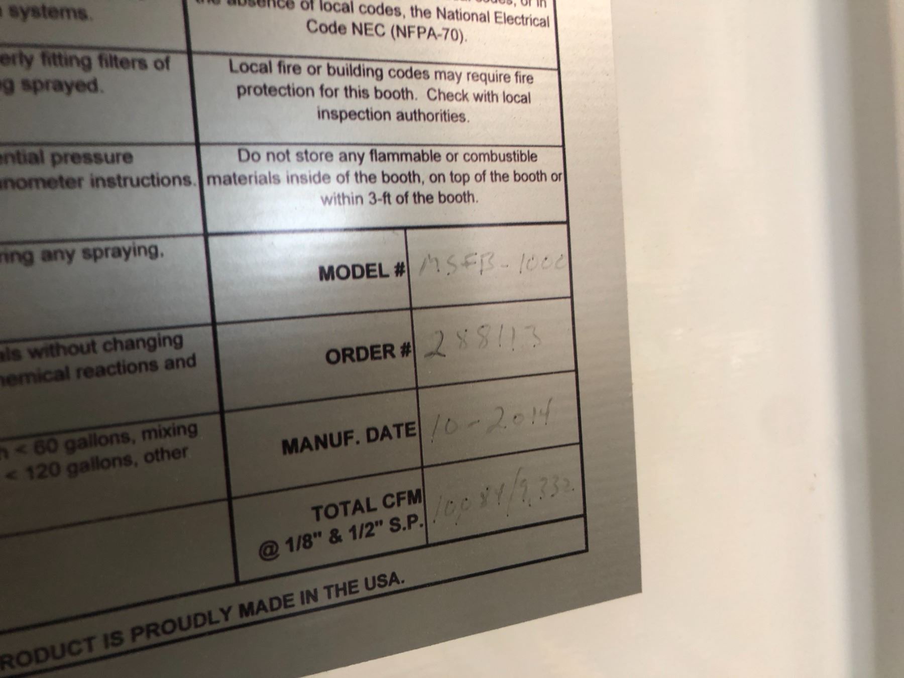 STANDARD TOOLS AND EQUIPMENT CO FINISHING PAINT BOOTH MODEL MSFB 1000 Standard tools and equipment co finishing paint booth model msfb 1000