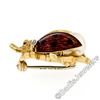 Image 4 : Vintage 18kt Yellow Gold Ruby Diamond Pearl and Enamel Ladybug Pin Brooch