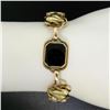 Image 6 : Retro Vintage 14kt Green and Rose Gold Black Onyx and Open Leaf Link Bracelet