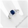 Image 3 : New 18kt White Gold 1.67 ctw Cushion Sapphire Solitaire and Diamond Tulip Ring