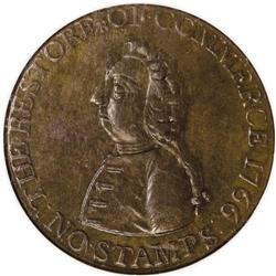 1766 1/2P Pitt Halfpenny MS61 Brown NGC. Breen-251. Si 