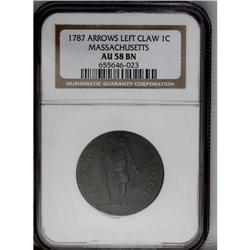 1787 1C Massachusetts Cent, Arrows in Left Talon AU58 