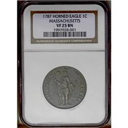 1787 1C Massachusetts Cent, Horned Eagle VF25 NGC. Ryd 