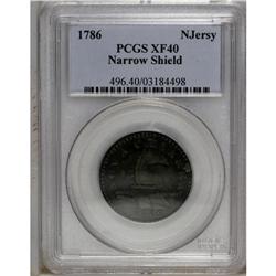 1786 COPPER New Jersey Copper, Narrow Shield XF40 PCGS 