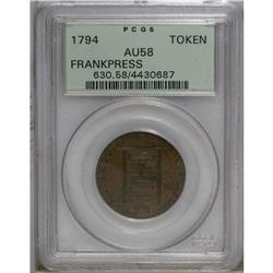 1794 TOKEN Franklin Press Token AU58 PCGS. The medium- 