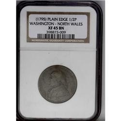 1795 1/2P Washington North Wales Halfpenny, Plain Edge 