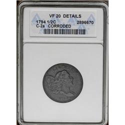 1794 1/2 C --Corroded--ANACS. VF20 Details. C-2a, B-2b, 