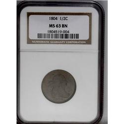1804 1/2 C Plain 4, No Stems MS63 Brown NGC. C-13, B-1 