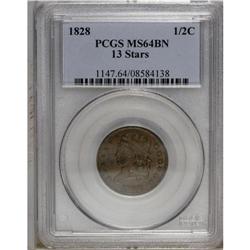 1828 1/2 C 13 Stars MS64 Brown PCGS. C-3, B-2, R.1. A 
