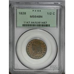 1828 1/2 C 13 Stars MS64 Brown PCGS. C-3, B-2, R.1. Th 