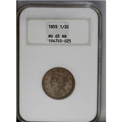 1855 1/2 C MS65 Red and Brown NGC. More Brown than Red 
