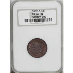 1857 1/2 C MS64 Red and Brown NGC. C-1, B-1, R.1. An a 