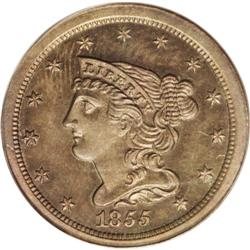 1855 1/2 C PR64 Brown PCGS. C-1, B-1, R.5 as a proof. 