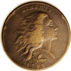 1793 1C Wreath Cent--Vine and Bars--VF20 PCGS. S-6, B- 