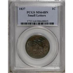 1837 1C Head of 1838 MS64 Brown PCGS. N-10, R.1. Echoe 