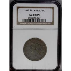 1839 1C Silly Head AU58 NGC. N-4, R.1. A smooth medium 