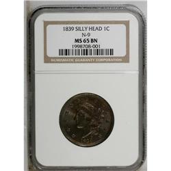 1839 1C Silly Head MS65 Brown NGC. N-9, R.2. The die c 