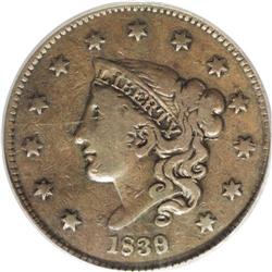 1839/6 1C VF20 PCGS. N-1, High R.3. Noyes Die State C, 