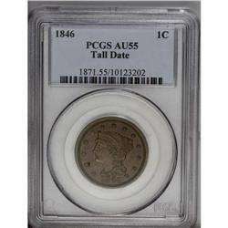 1846 1C Tall Date AU55 PCGS. N-12, R.1. Lightly worn w 