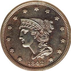1842 1C PR64 Red and Brown NGC. Ex: P. Kaufman. N-1, R 