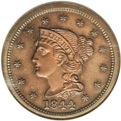 1844 1C PR63 Red and Brown NGC. Ex: P. Kaufman. N-8, H 