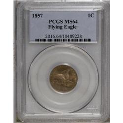 1857 1C MS64 PCGS. The salmon-red surfaces have one da 