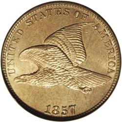 1857 1C MS65 NGC. This satiny and intricately struck G 