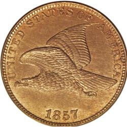 1857 1C MS65 PCGS. Light golden-tan in color, this mag 