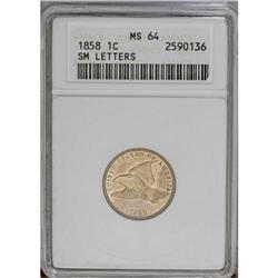 1858 1C Small Letters MS64 ANACS. A nicely struck salm 