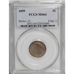 1859 1C MS64 PCGS. A satiny near-Gem that has a bold s 