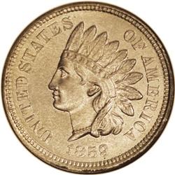 1859 1C MS65 NGC. After large cents were mostly withdr 