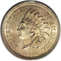 1859 1C MS65 PCGS. A pleasing tan-gold Gem representat 