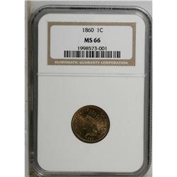 1860 1C MS66 NGC. A sharply struck piece, reddish-oran 