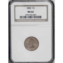 1860 1C MS66 NGC. A delightful carrot-tinged copper-or 
