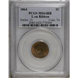 1864 1C L On Ribbon MS64 Red and Brown PCGS. This near 
