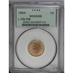 1864 1C L On Ribbon MS65 Red and Brown PCGS. The coppe 