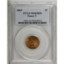1865 1C Fancy 5 MS65 Red PCGS. Salmon and red accents 