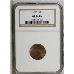 1867 1C MS64 Brown NGC. Faded orange appears at the pe 