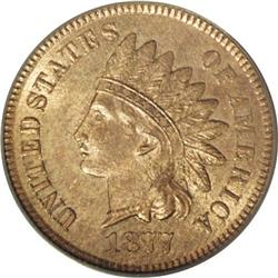 1877 1C MS64 Red and Brown PCGS. Good luster is visibl 