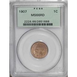 1907 1C MS66 Red PCGS. This lustrous honey-gold Premiu 