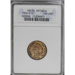 1909-S 1C --Cleaned--ANACS. MS60 Details. No trace of w 