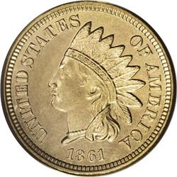 1861 1C PR64 PCGS. Fully mirrored surfaces with a trac 