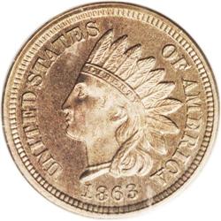 1863 1C PR65 PCGS. This brilliant, crisply struck Gem 